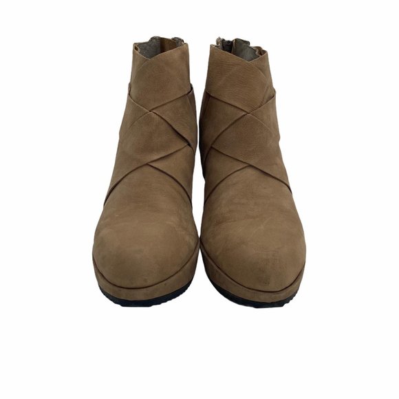 Eileen Fisher Tan Leather Dream Woven Ankle Boot 8 - Picture 4 of 11